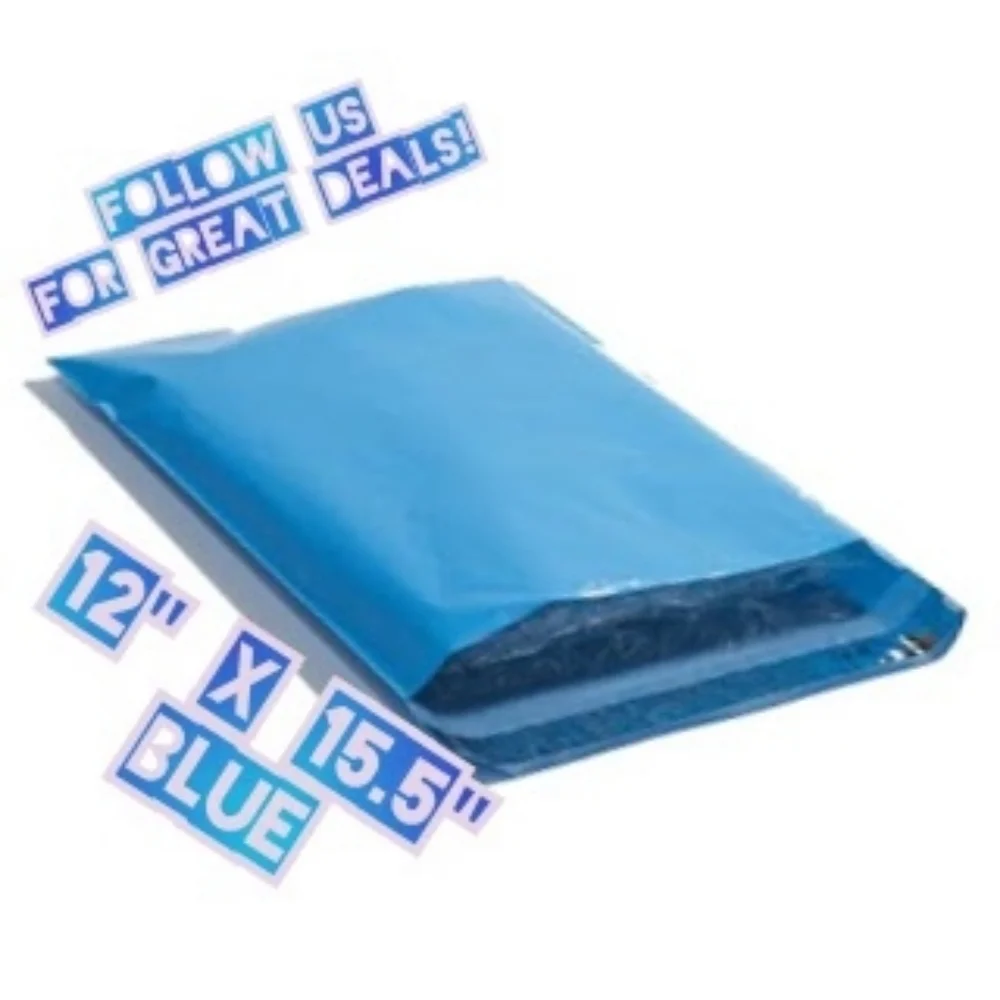 50 Blue Poly Mailers 12x15.5
